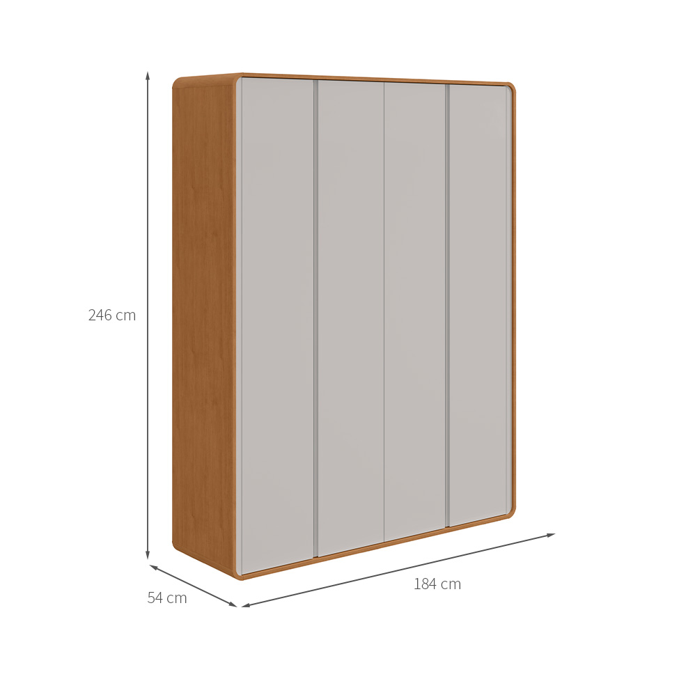 Guarda-Roupa Solteiro Loop 4 Portas 3 Gavetas Amêndoa Clean e Off White