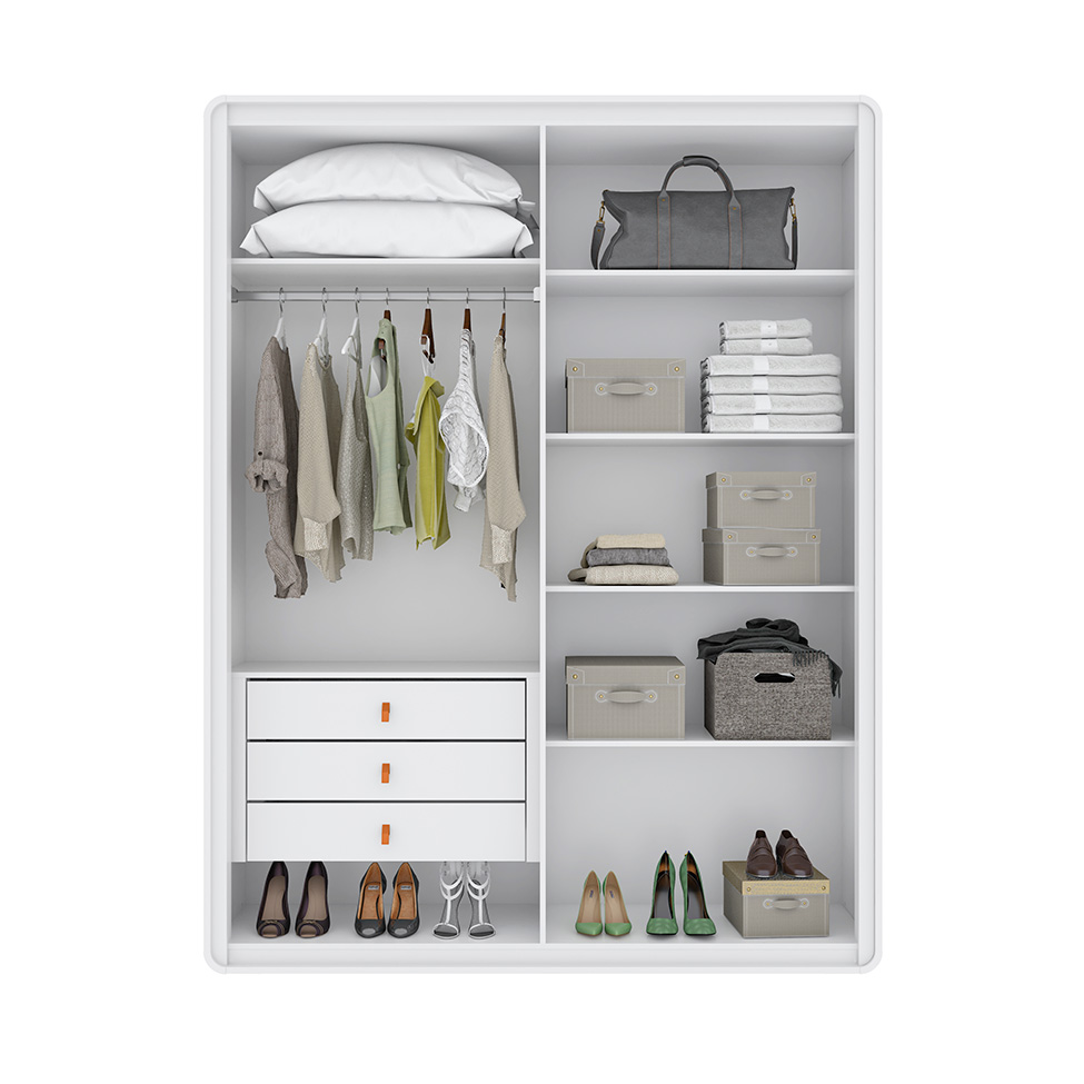 Guarda-Roupa Solteiro Loop 4 Portas 3 Gavetas Branco