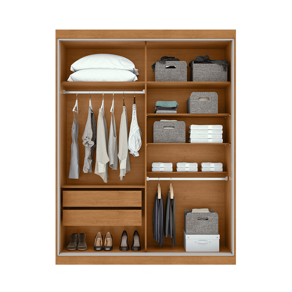 Guarda-Roupa Solteiro Quadrix 2 Portas 2 Gavetas Amêndoa Clean e Off White