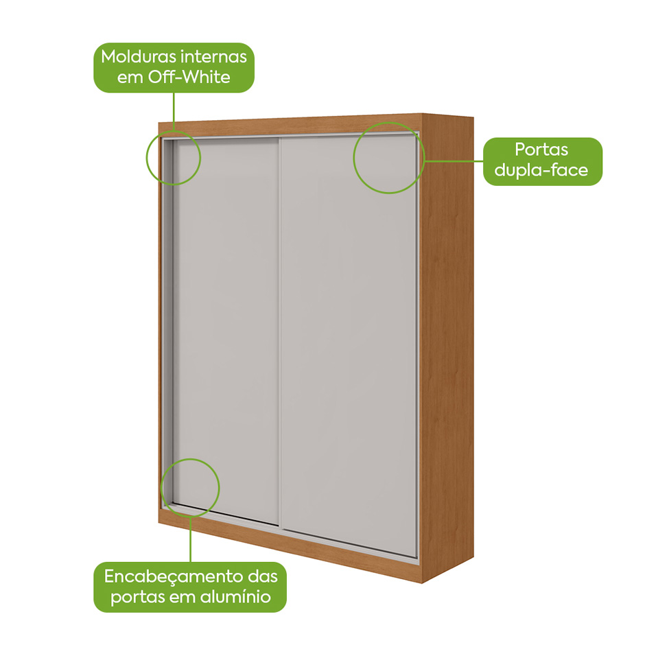 Guarda-Roupa Solteiro Quadrix 2 Portas 2 Gavetas Amêndoa Clean e Off White