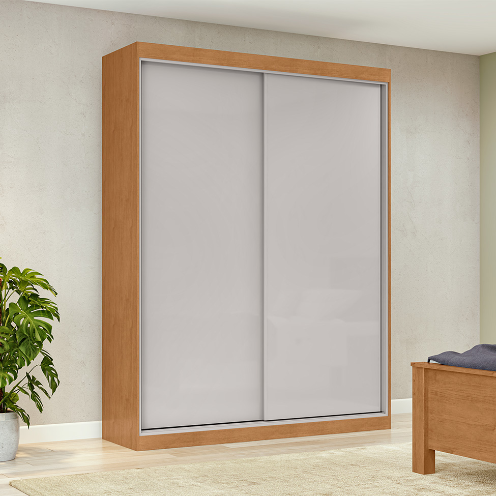 Guarda-Roupa Solteiro Quadrix 2 Portas 2 Gavetas Amêndoa Clean e Off White