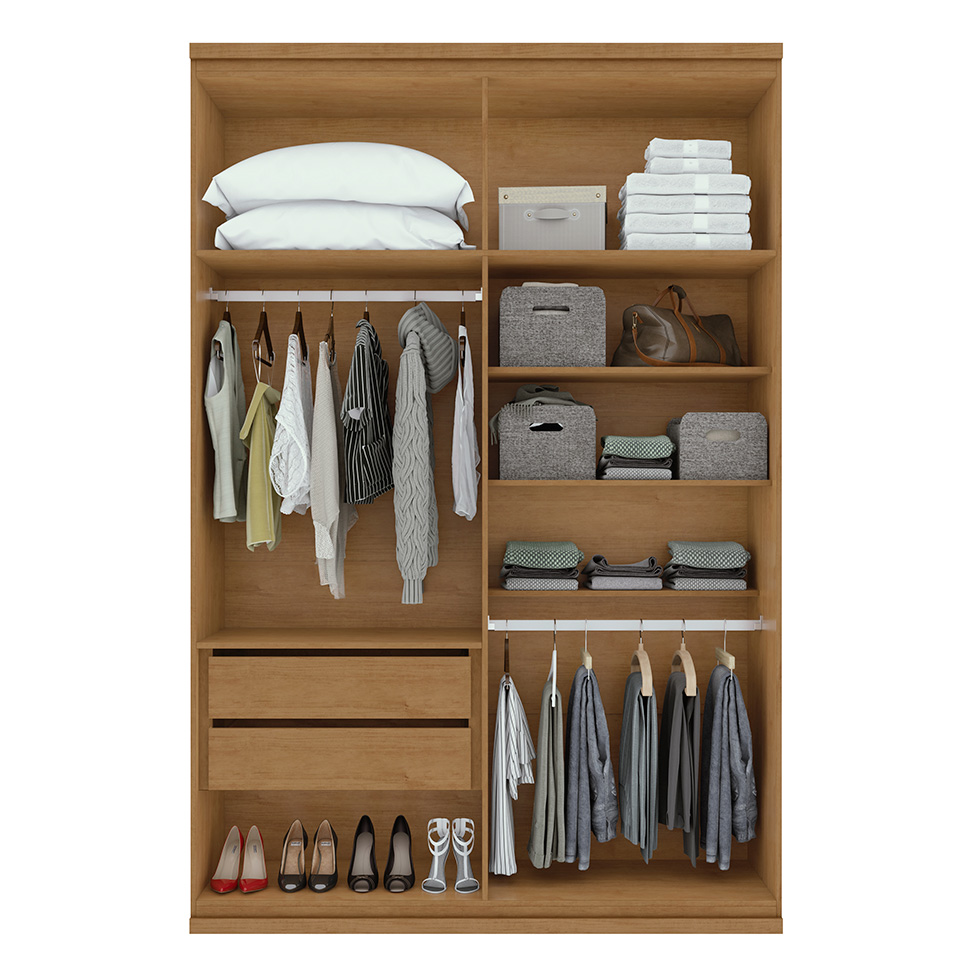 Guarda-Roupa Solteiro com Espelho Alonzo 4 Portas 2 Gavetas Amêndoa e Branco
