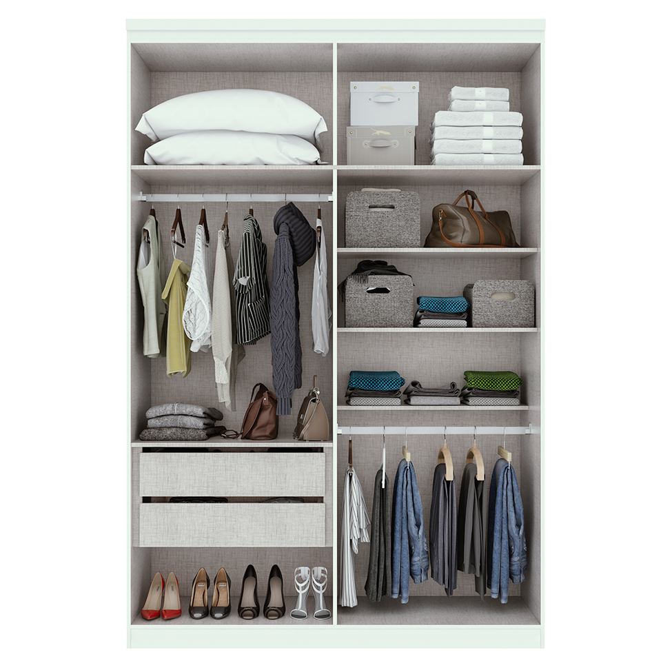 Guarda-Roupa Solteiro com Espelho Alonzo 4 Portas 2 Gavetas Branco