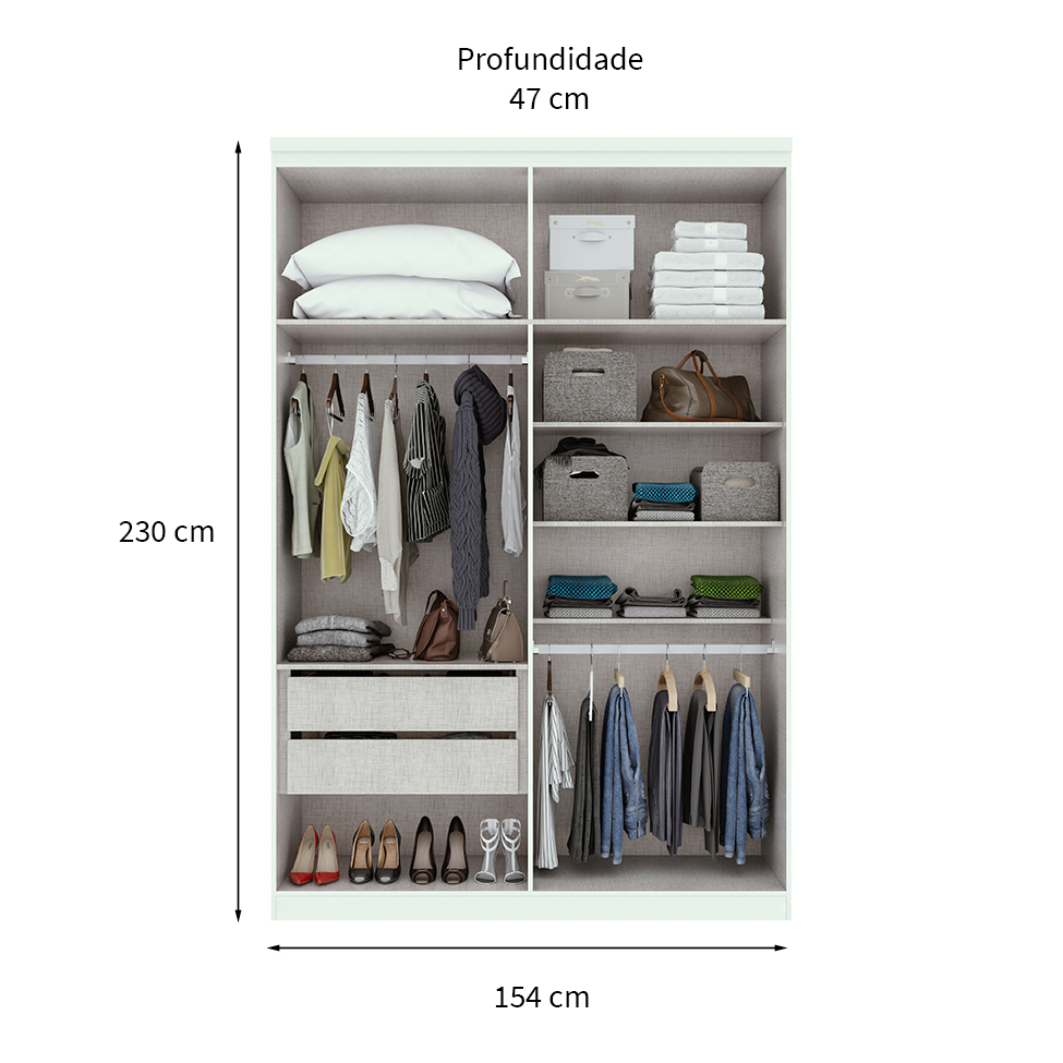 Guarda-Roupa Solteiro com Espelho Alonzo 4 Portas 2 Gavetas Branco