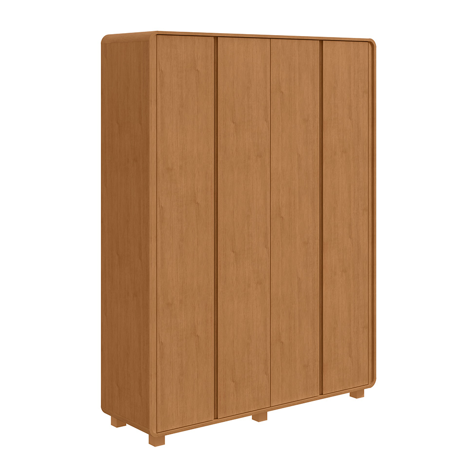 Guarda-Roupa Solteiro com Pés Loop 4 Portas 3 Gavetas Amêndoa Clean