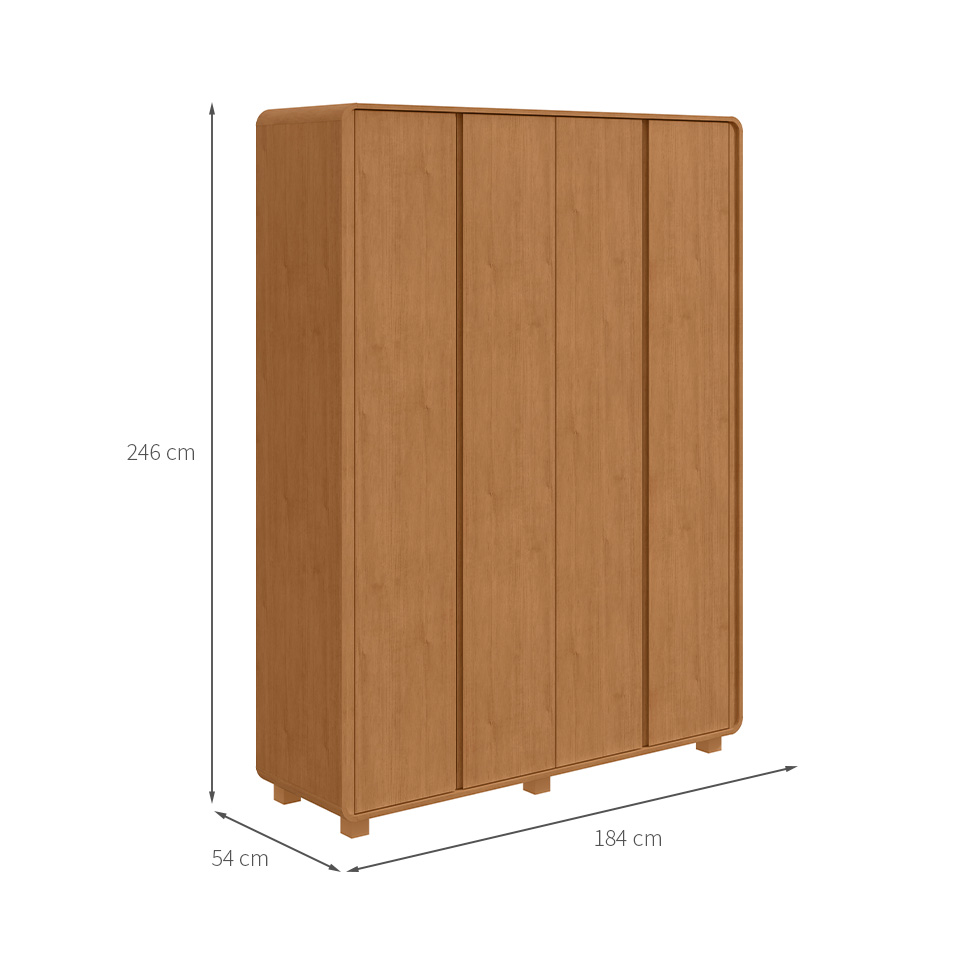 Guarda-Roupa Solteiro com Pés Loop 4 Portas 3 Gavetas Amêndoa Clean