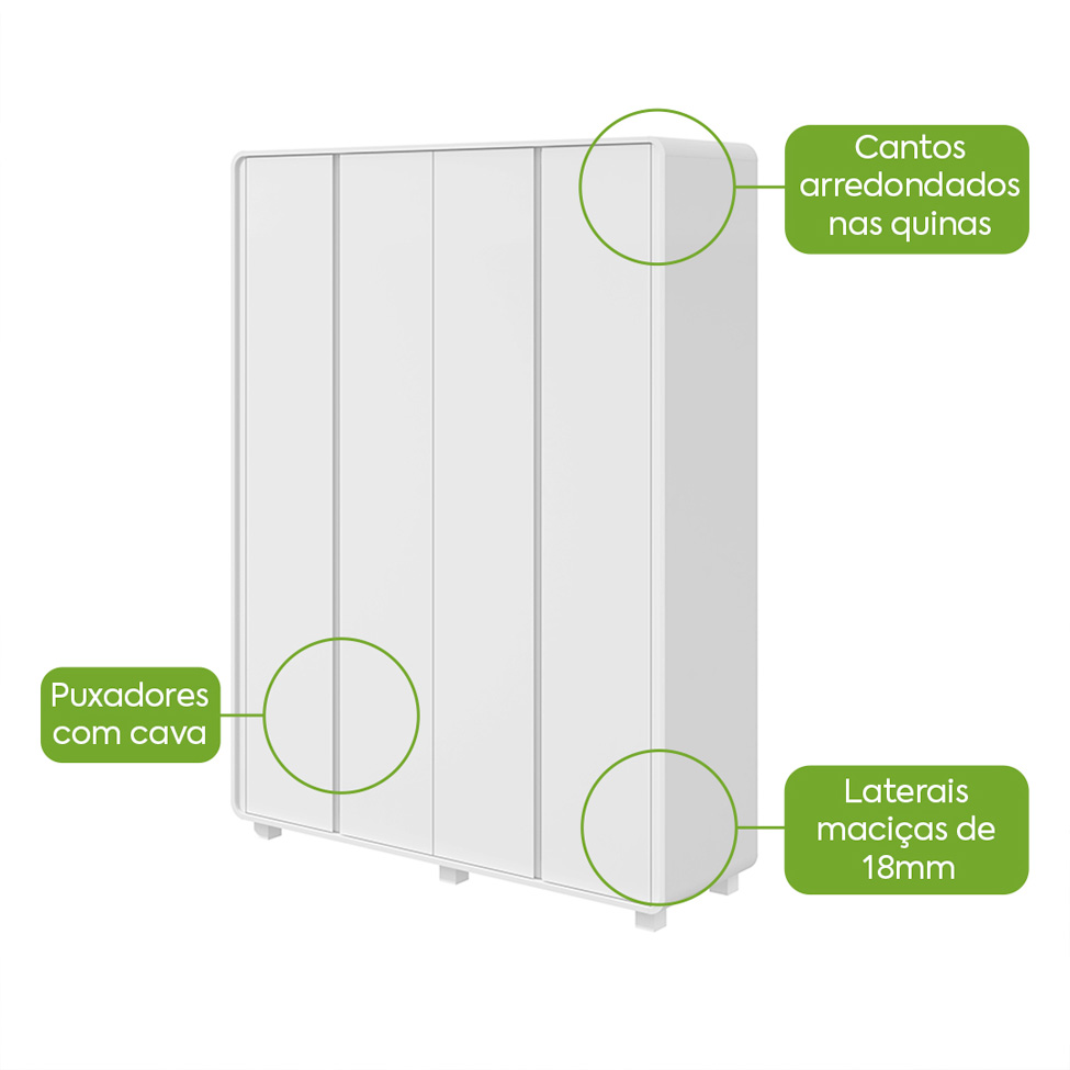 Guarda-Roupa Solteiro com Pés Loop 4 Portas 3 Gavetas Amêndoa Clean e Off White