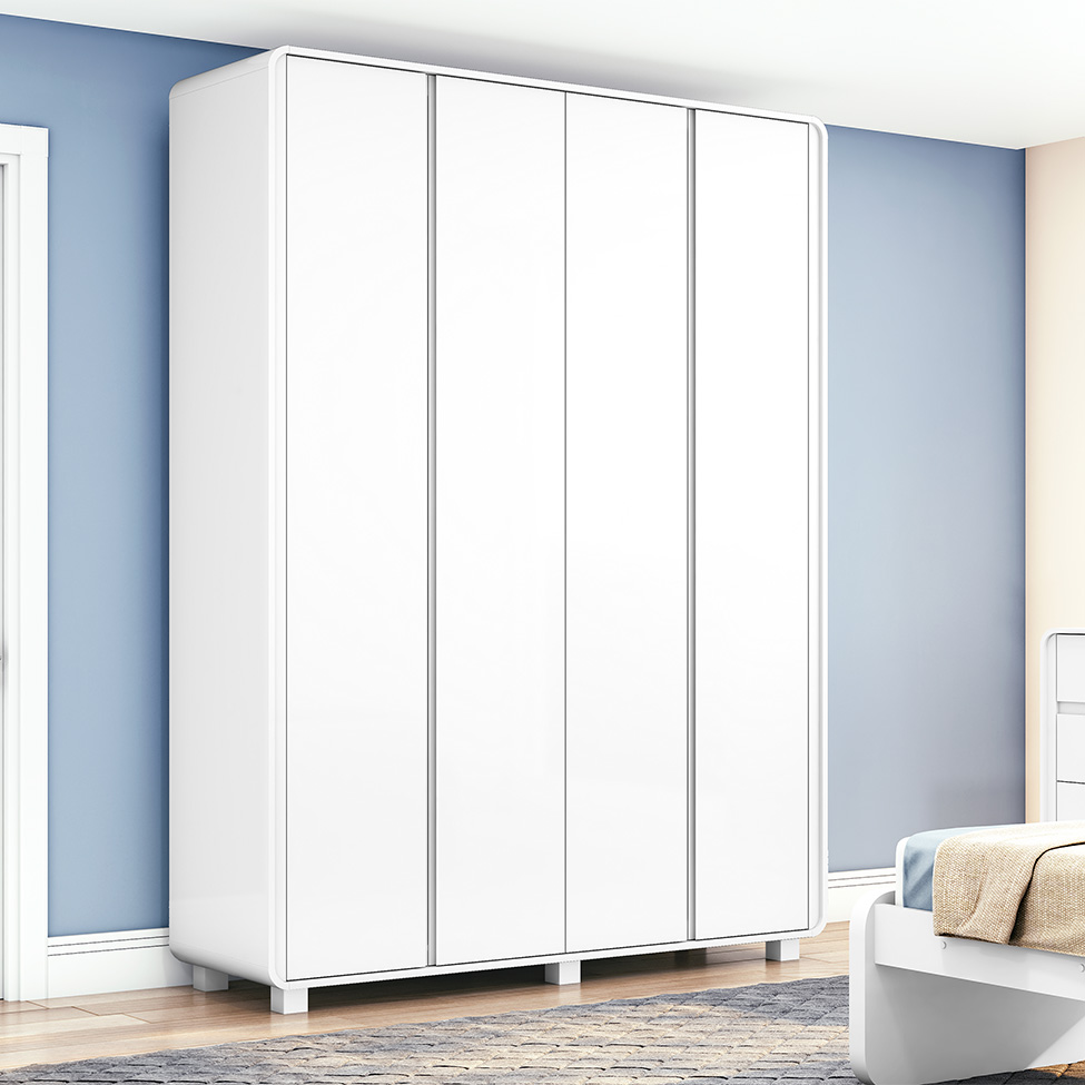 Guarda-Roupa Solteiro com Pés Loop 4 Portas 3 Gavetas Amêndoa Clean e Off White
