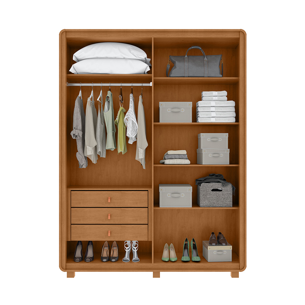 Guarda-Roupa Solteiro com Pés Loop 4 Portas 3 Gavetas Branco