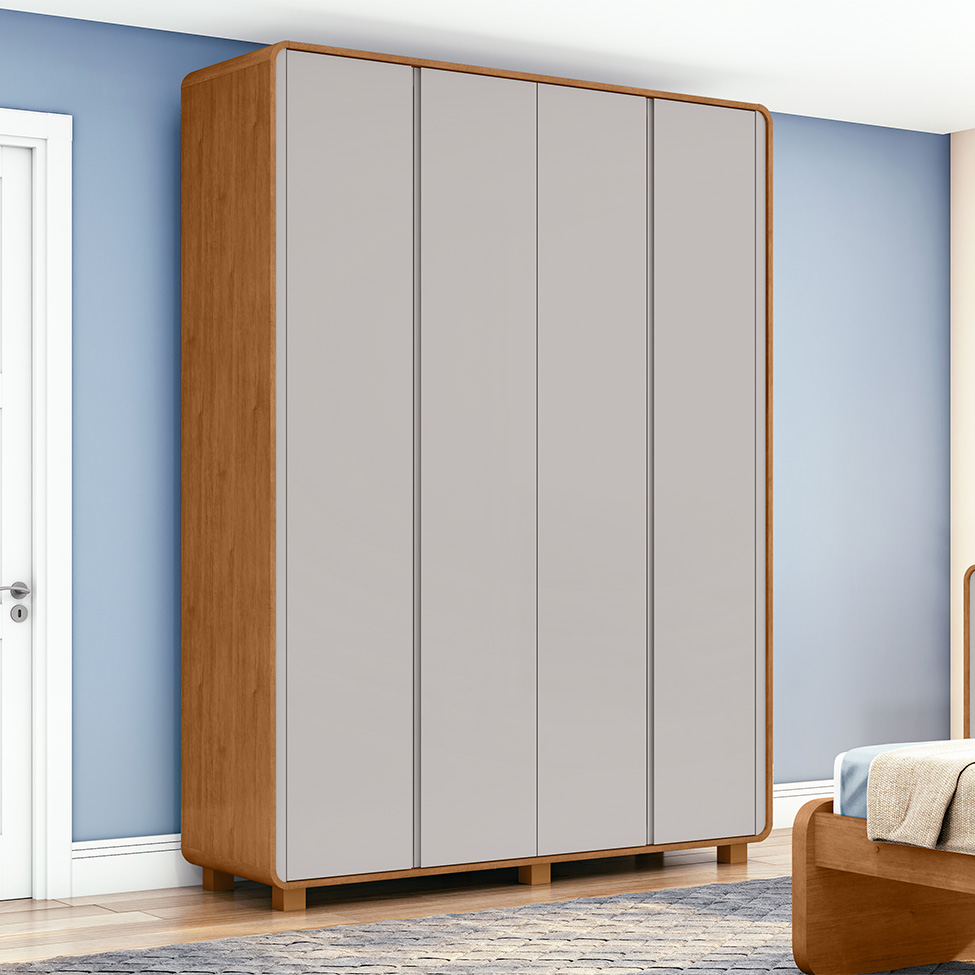 Guarda-Roupa Solteiro com Pés Loop 4 Portas 3 Gavetas Branco
