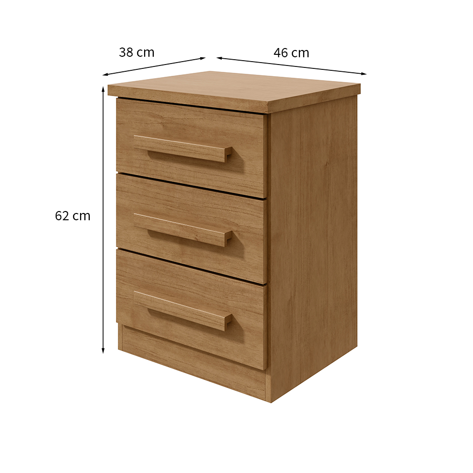 Mesa de Cabeceira Baião 3 Gavetas Amêndoa Clean