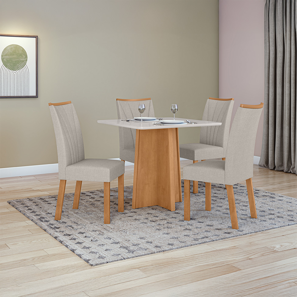 Mesa de Jantar Quadrada com Tampo MDF Celebrare Amêndoa Clean e Off White 90 cm