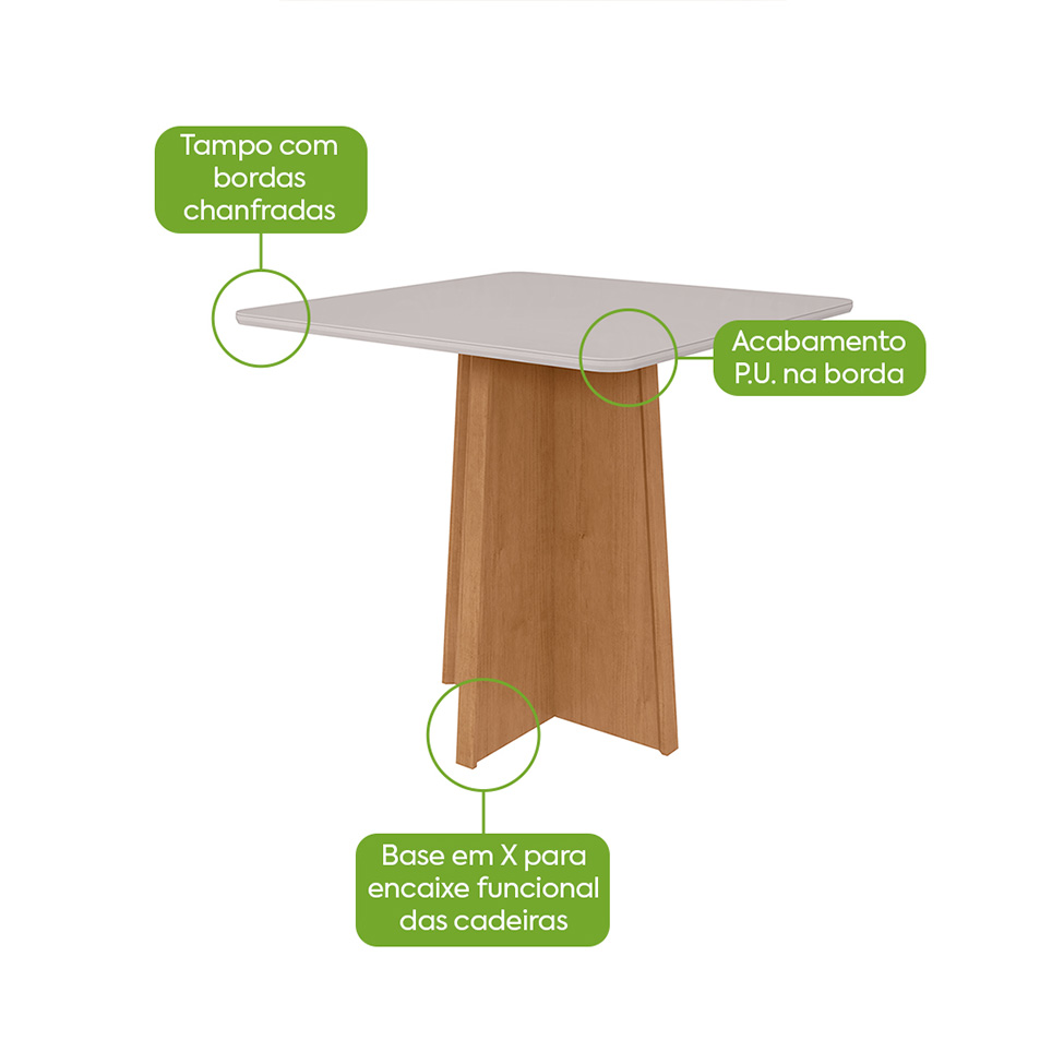 Mesa de Jantar Quadrada com Tampo MDF Celebrare Amêndoa Clean e Off White 90 cm