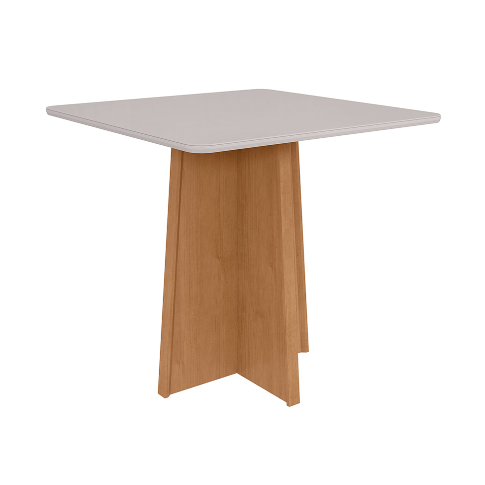Mesa de Jantar Quadrada com Tampo de Vidro Celebrare Amêndoa Clean e Off White 90 cm