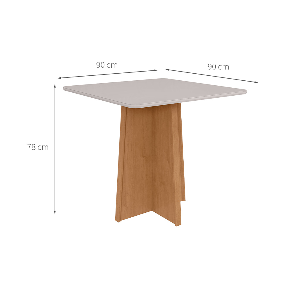 Mesa de Jantar Quadrada com Tampo de Vidro Celebrare Amêndoa Clean e Off White 90 cm