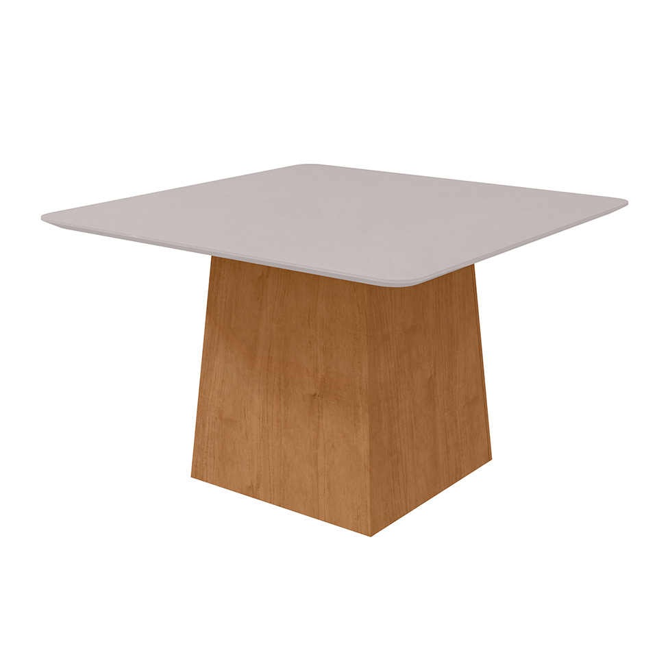 Mesa de Jantar Quadrada com Tampo de Vidro Nevada Plus Amêndoa Clean e Off White 130 cm