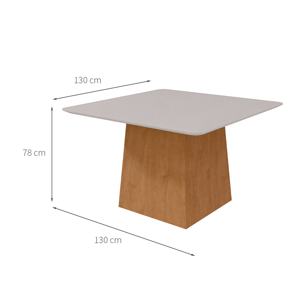 Mesa de Jantar Quadrada com Tampo de Vidro Nevada Plus Amêndoa Clean e Off White 130 cm