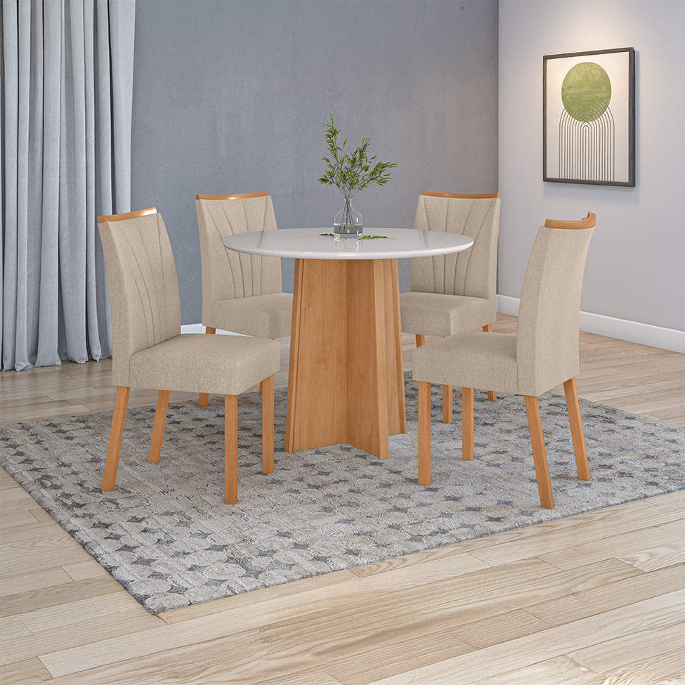 Mesa de Jantar Redonda com Tampo Celebrare Amêndoa Clean e Off White 100 cm