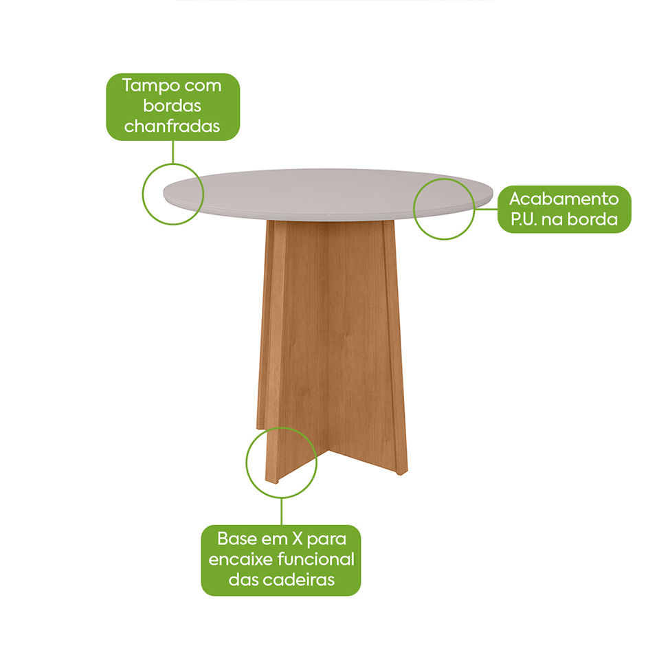 Mesa de Jantar Redonda com Tampo Celebrare Amêndoa Clean e Off White 100 cm