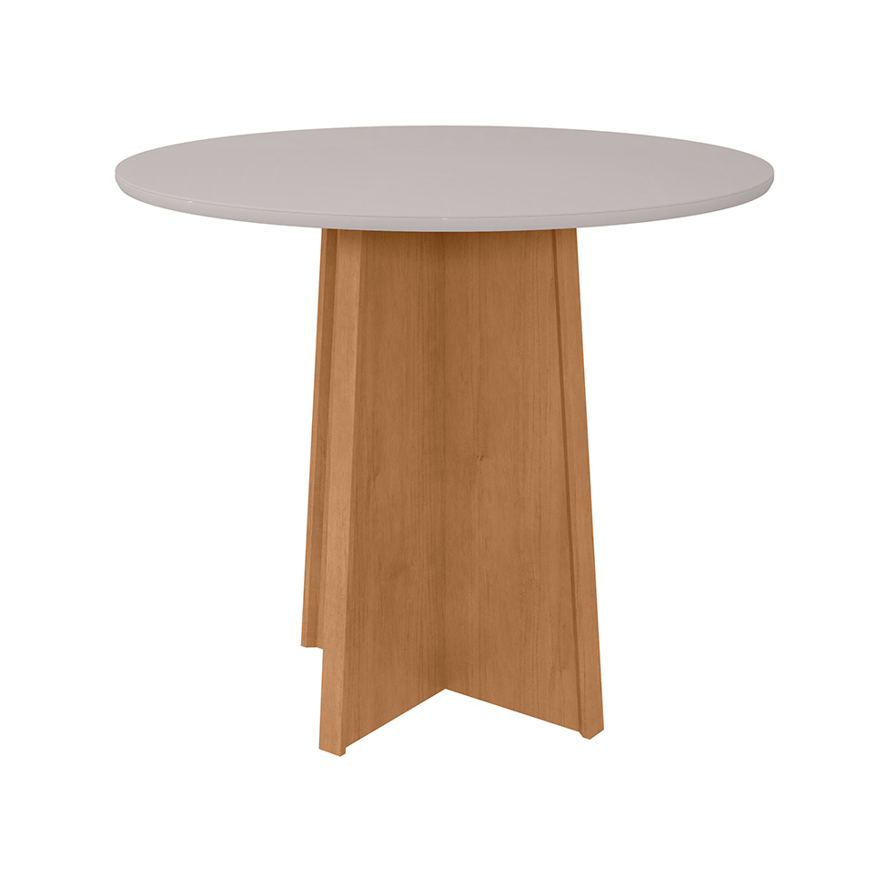 Mesa de Jantar Redonda com Tampo de Vidro Celebrare Amêndoa Clean e Off White 100 cm