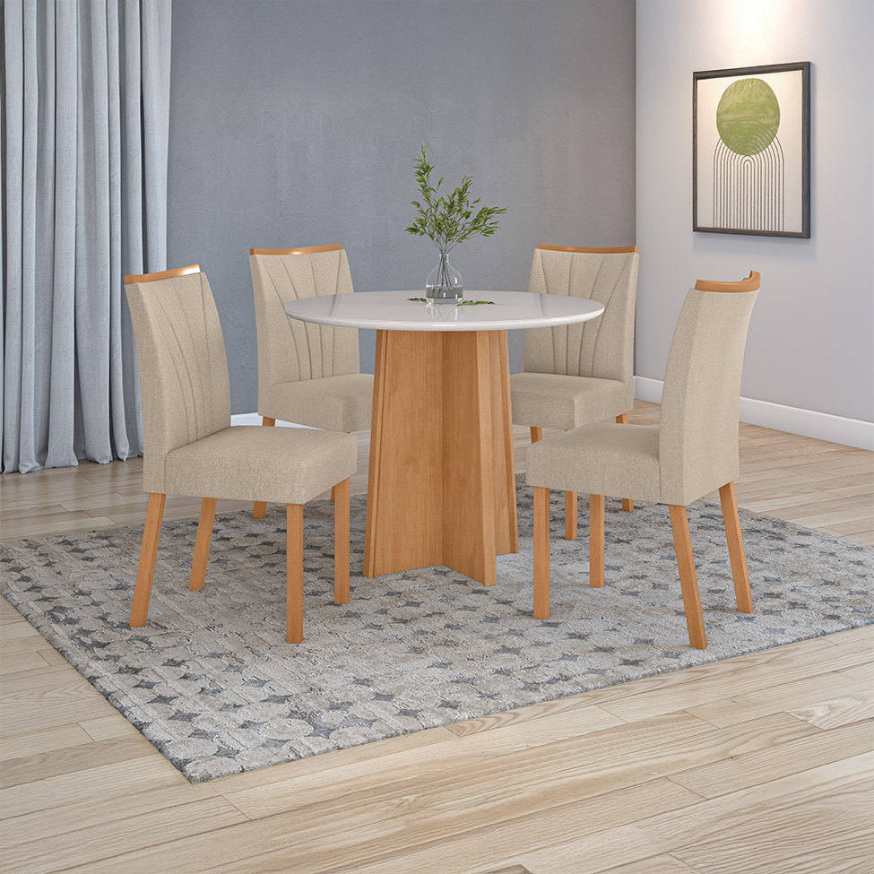 Mesa de Jantar Redonda com Tampo de Vidro Celebrare Amêndoa Clean e Off White 100 cm