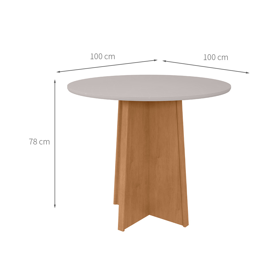 Mesa de Jantar Redonda com Tampo de Vidro Celebrare Amêndoa Clean e Off White 100 cm