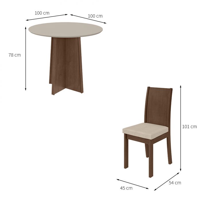 Conjunto de Jantar Mesa Redonda MDF + 4 Cadeiras Tela Palha