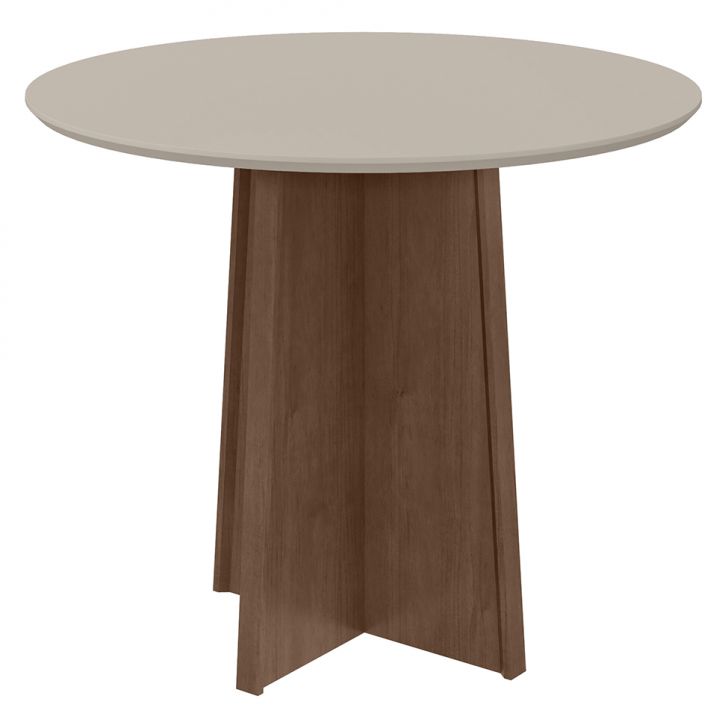 Conjunto de Mesa de Jantar Redonda com Tampo de Vidro Off White Figueira e  4 Cadeiras Gabi Linho Bege e Freijó