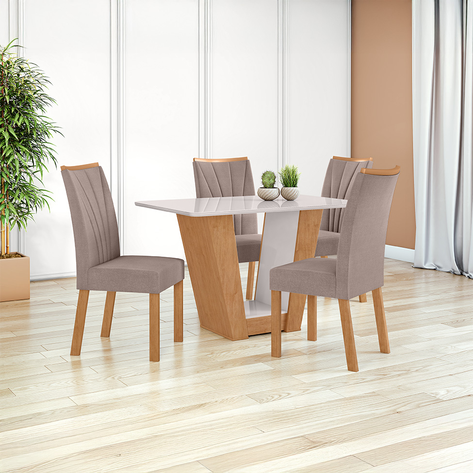 Mesa de Jantar Retangular com Tampo MDF Apogeu Amêndoa Clean e Off White 120 cm