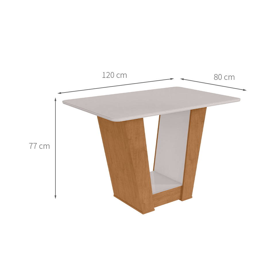 Mesa de Jantar Retangular com Tampo MDF Apogeu Amêndoa Clean e Off White 120 cm