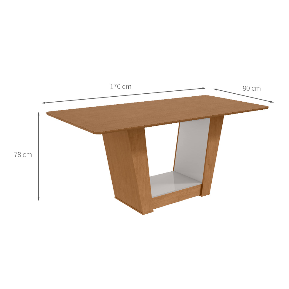 Mesa de Jantar Retangular com Tampo MDF Apogeu Amêndoa Clean e Off White 170 cm