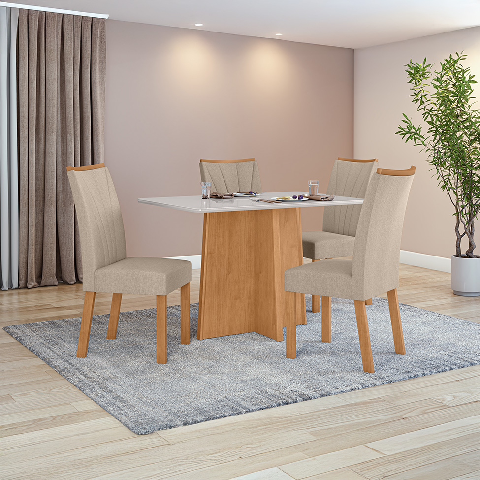 Mesa de Jantar Retangular com Tampo MDF Celebrare Amêndoa Clean e Off White 120 cm