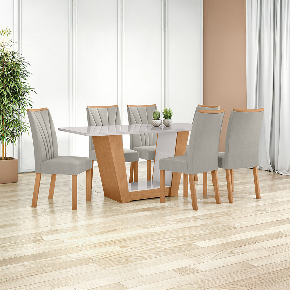 Mesa de Jantar Retangular com Tampo MDF Off White Apogeu Amêndoa Clean 170 cm