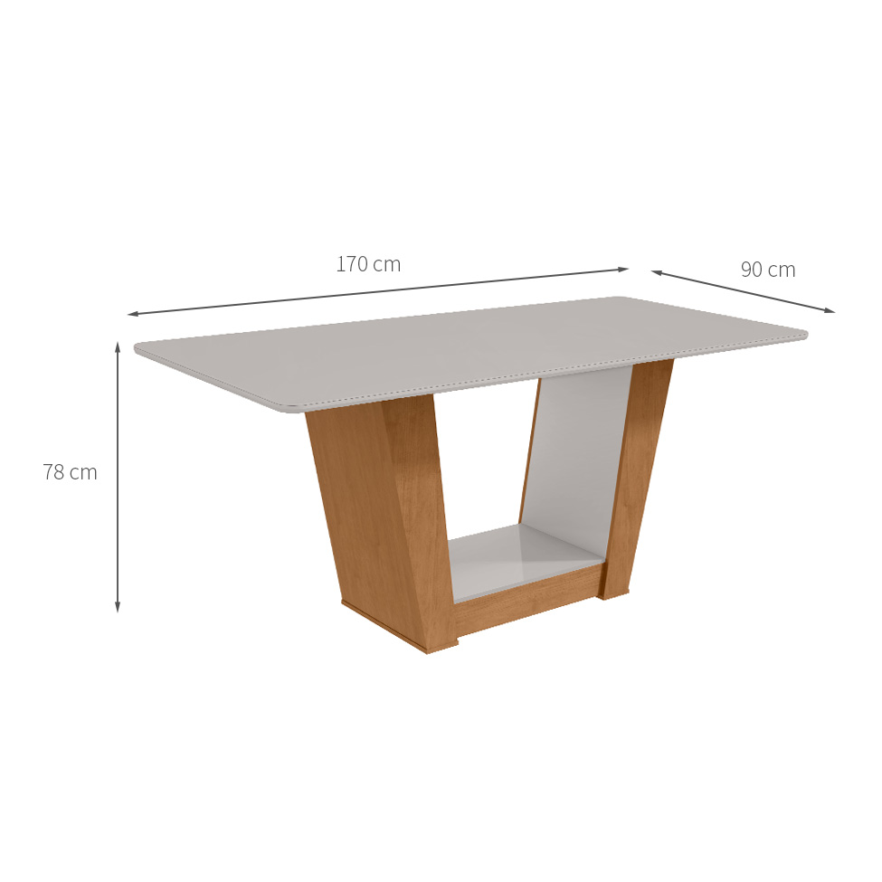 Mesa de Jantar Retangular com Tampo MDF Off White Apogeu Amêndoa Clean 170 cm