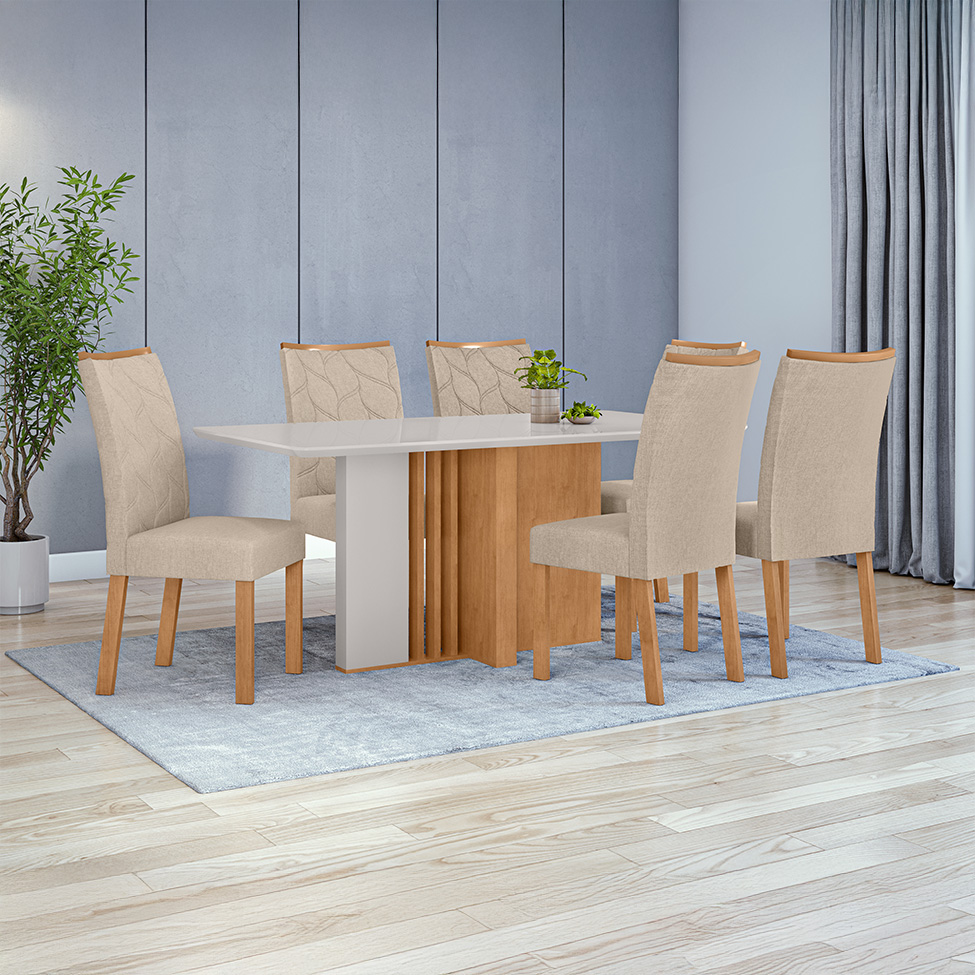 Mesa de Jantar Retangular com Tampo MDF Off White Astrid Amêndoa Clean 170 cm