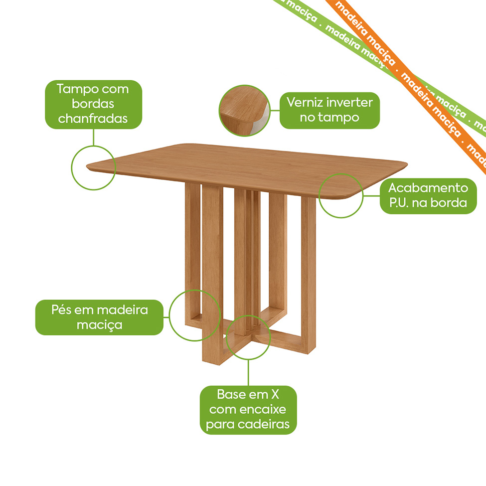 Mesa de Jantar Retangular com Tampo MDF Tessera Amêndoa Clean 120 cm