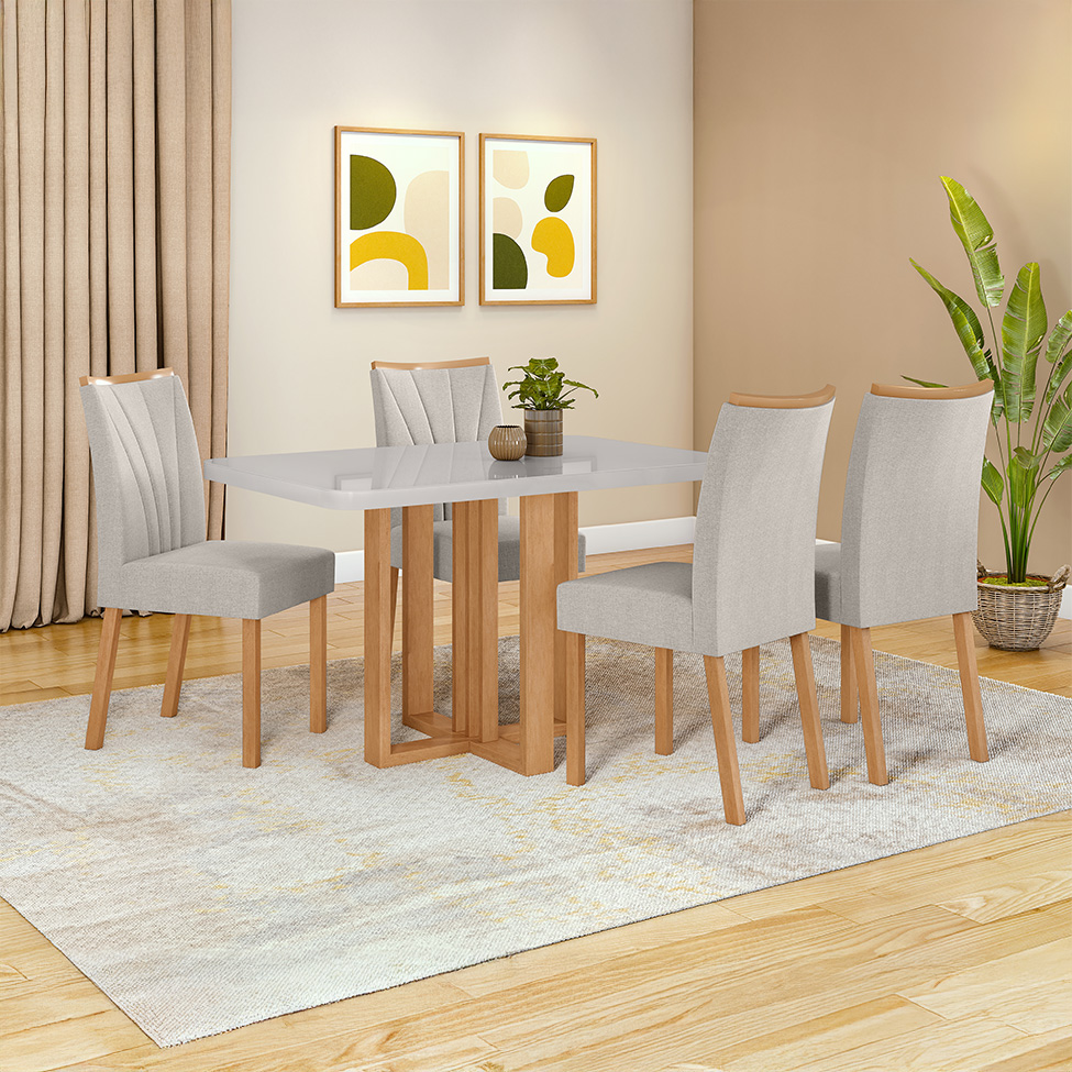Mesa de Jantar Retangular com Tampo MDF Tessera Amêndoa Clean e Off White 120 cm