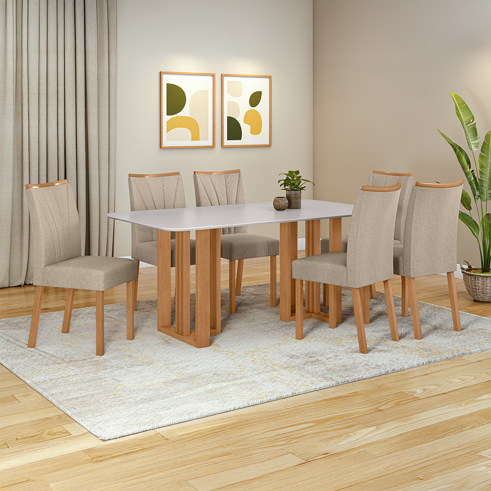 Mesa de Jantar Retangular com Tampo MDF Tessera Amêndoa Clean e Off White 170 cm