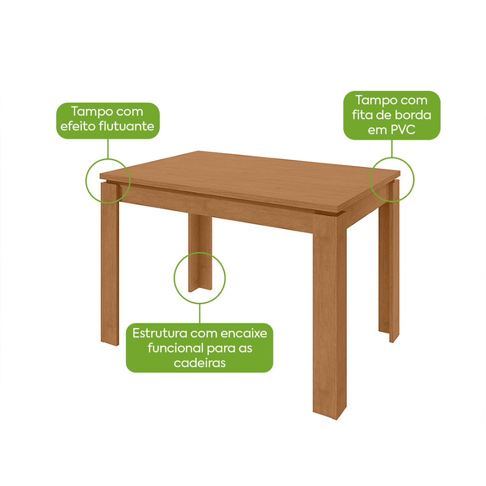 Mesa de Jantar Retangular com Tampo MDP Athenas Amêndoa Clean 120 cm