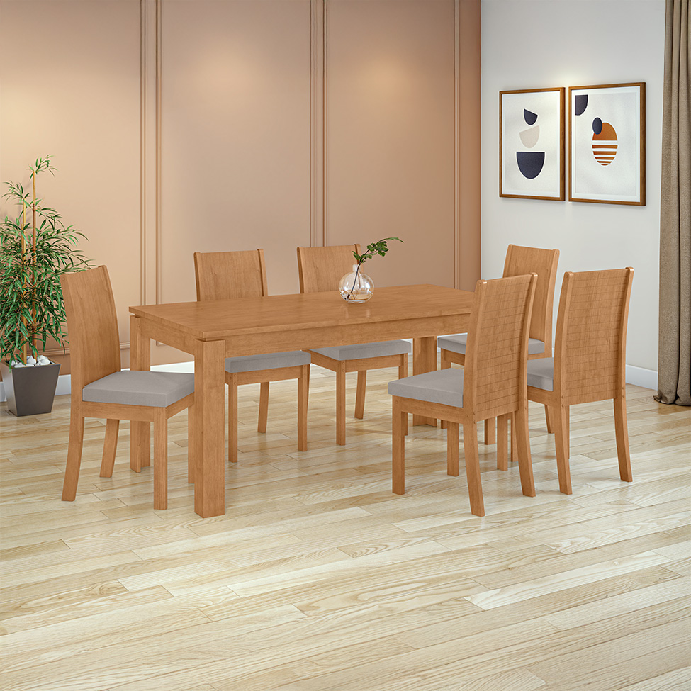 Mesa de Jantar Retangular com Tampo MDP Athenas Amêndoa Clean 180 cm