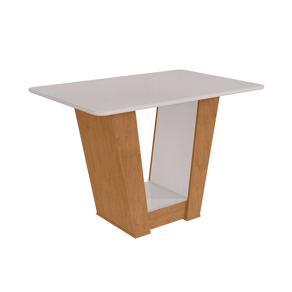 Mesa de Jantar Retangular com Tampo de Vidro Apogeu Amêndoa Clean e Off White 120 cm