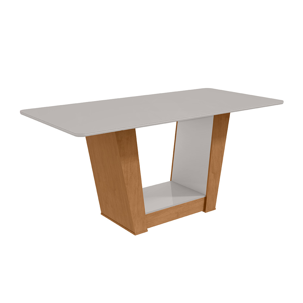 Mesa de Jantar Retangular com Tampo de Vidro Apogeu Amêndoa Clean e Off White 160 cm