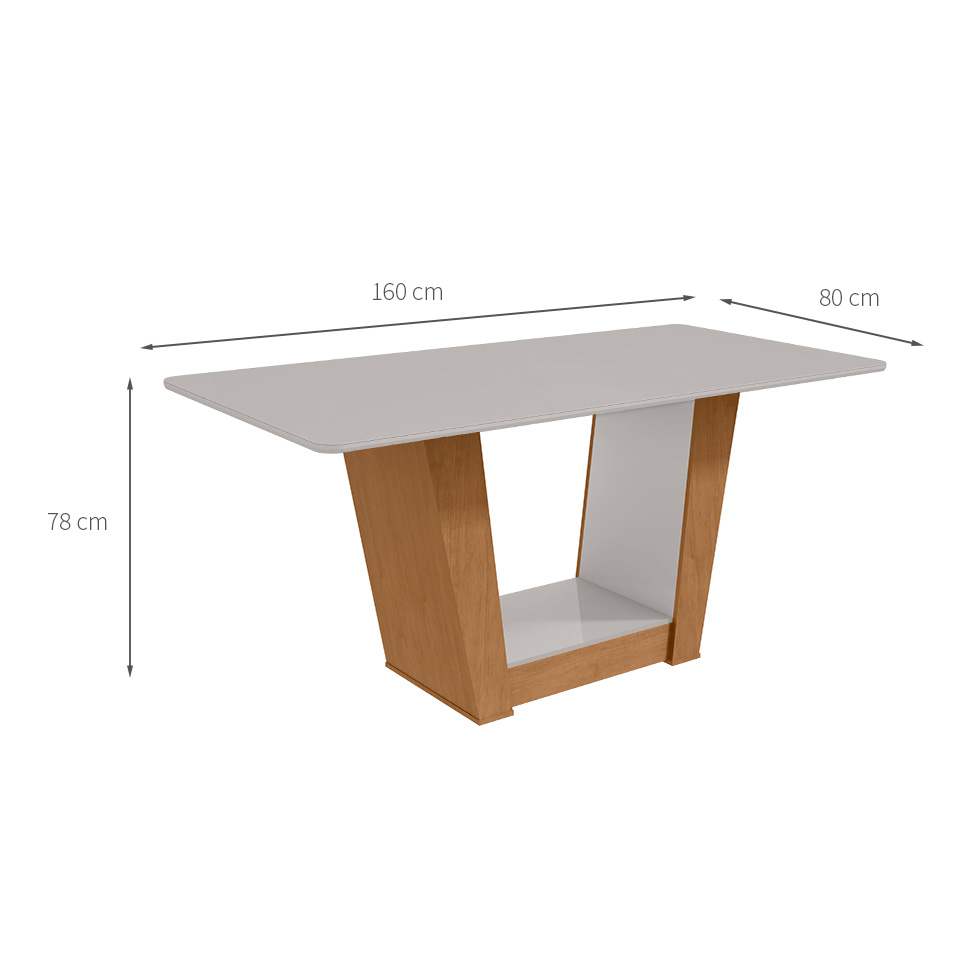 Mesa de Jantar Retangular com Tampo de Vidro Apogeu Amêndoa Clean e Off White 160 cm