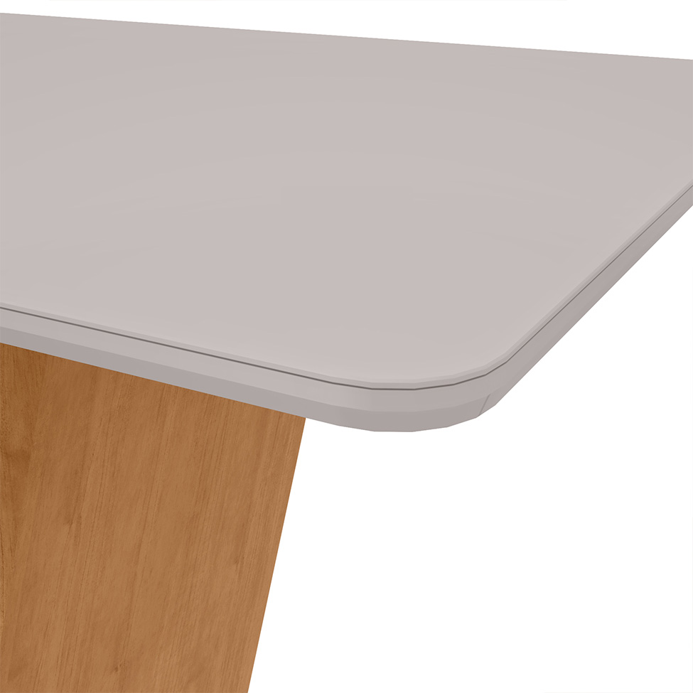 Mesa de Jantar Retangular com Tampo de Vidro Apogeu Amêndoa Clean e Off White 160 cm