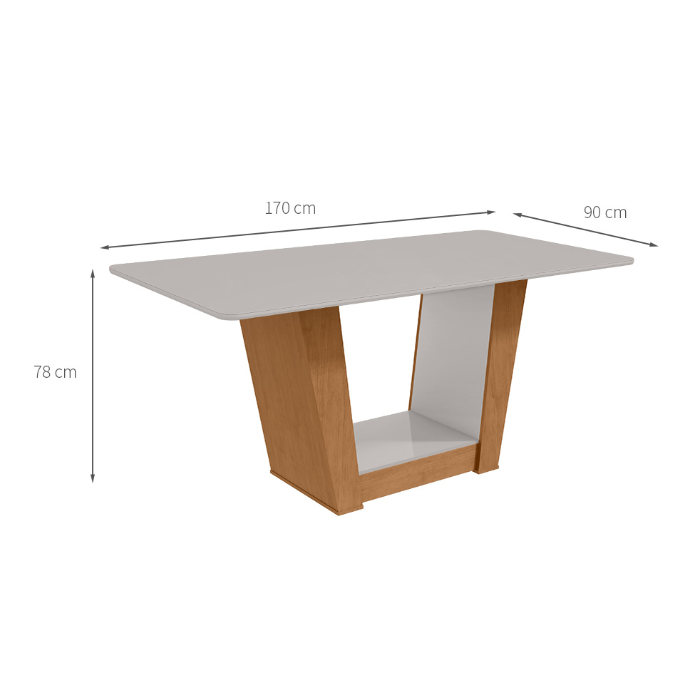 Mesa de Jantar Retangular com Tampo de Vidro Apogeu Amêndoa Clean e Off White 170 cm