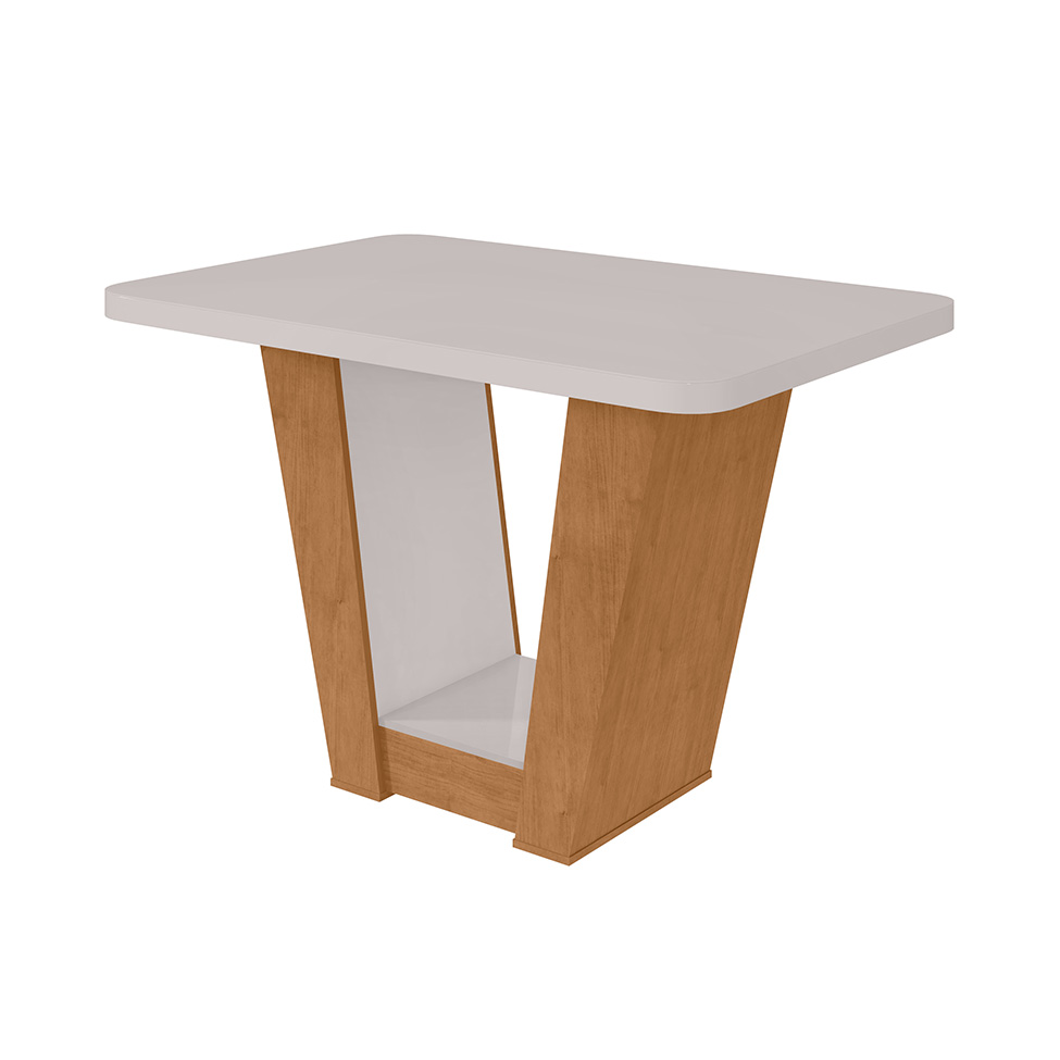 Mesa de Jantar Retangular com Tampo de Vidro Apogeu Maxi Amêndoa Clean e Off White 120 cm