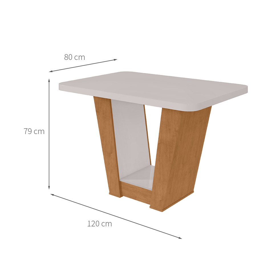 Mesa de Jantar Retangular com Tampo de Vidro Apogeu Maxi Amêndoa Clean e Off White 120 cm