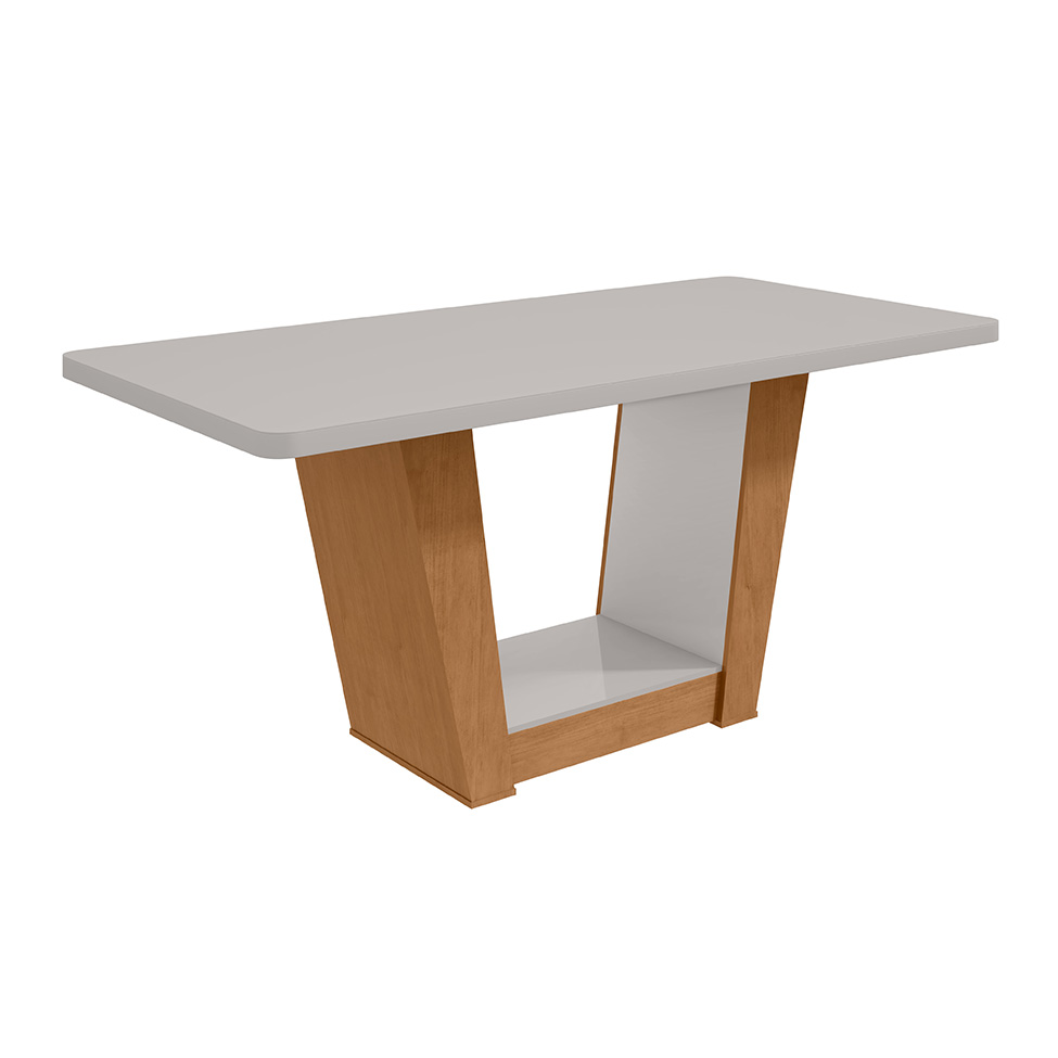 Mesa de Jantar Retangular com Tampo de Vidro Apogeu Maxi Amêndoa Clean e Off White 170 cm