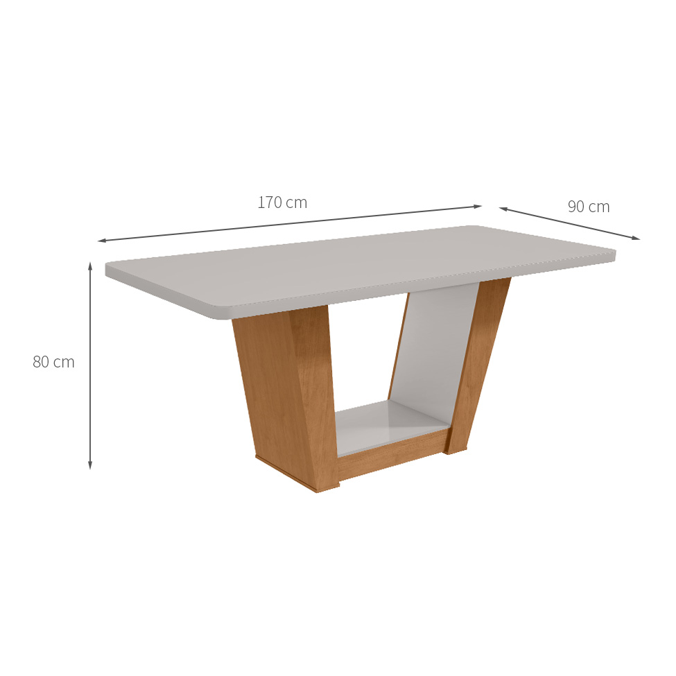 Mesa de Jantar Retangular com Tampo de Vidro Apogeu Maxi Amêndoa Clean e Off White 170 cm