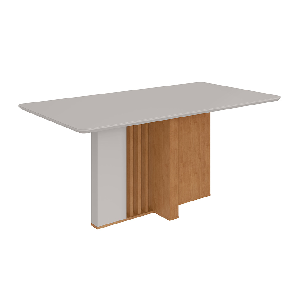 Mesa de Jantar Retangular com Tampo de Vidro Astrid Amêndoa Clean e Off White 160 cm